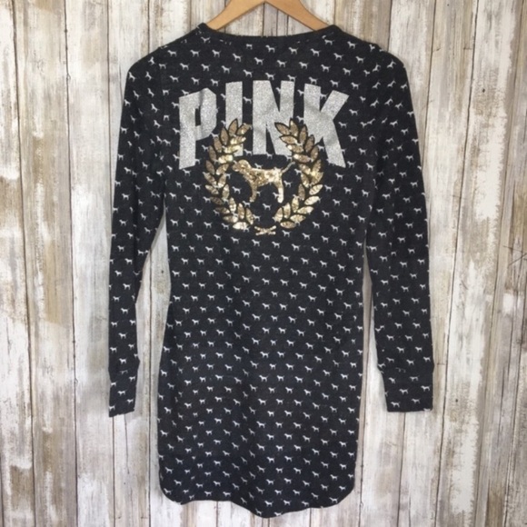 PINK Dark Grey Puppy Print Night Gown - Picture 2 of 6